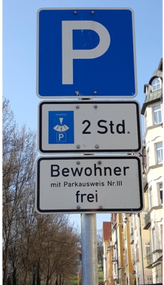 Beispiel für die Beschilderung Bewohnerparken im Jenaer Damenviertel
