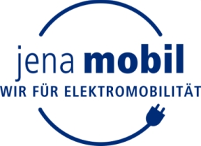 Blaues Logo Elektromobilität Jena Text