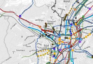 Auszug aus der Kartendarstellung der Grobmaßnahmen zum Radverkehrsplan Jena 2035+
