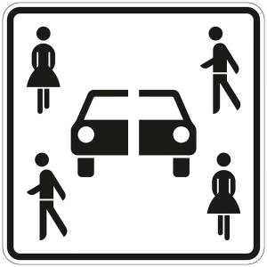 StVO-Zeichen für Carsharing: 4 stilisiert dargestellte Personen sind um ein Auto herum angeordnet