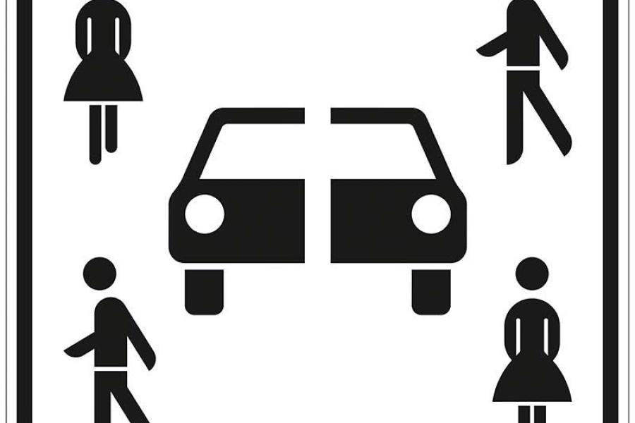 StVO-Zeichen für Carsharing: 4 stilisiert dargestellte Personen sind um ein Auto herum angeordnet